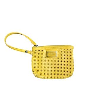 Nine West Yellow faux leather Perforated Wristlet